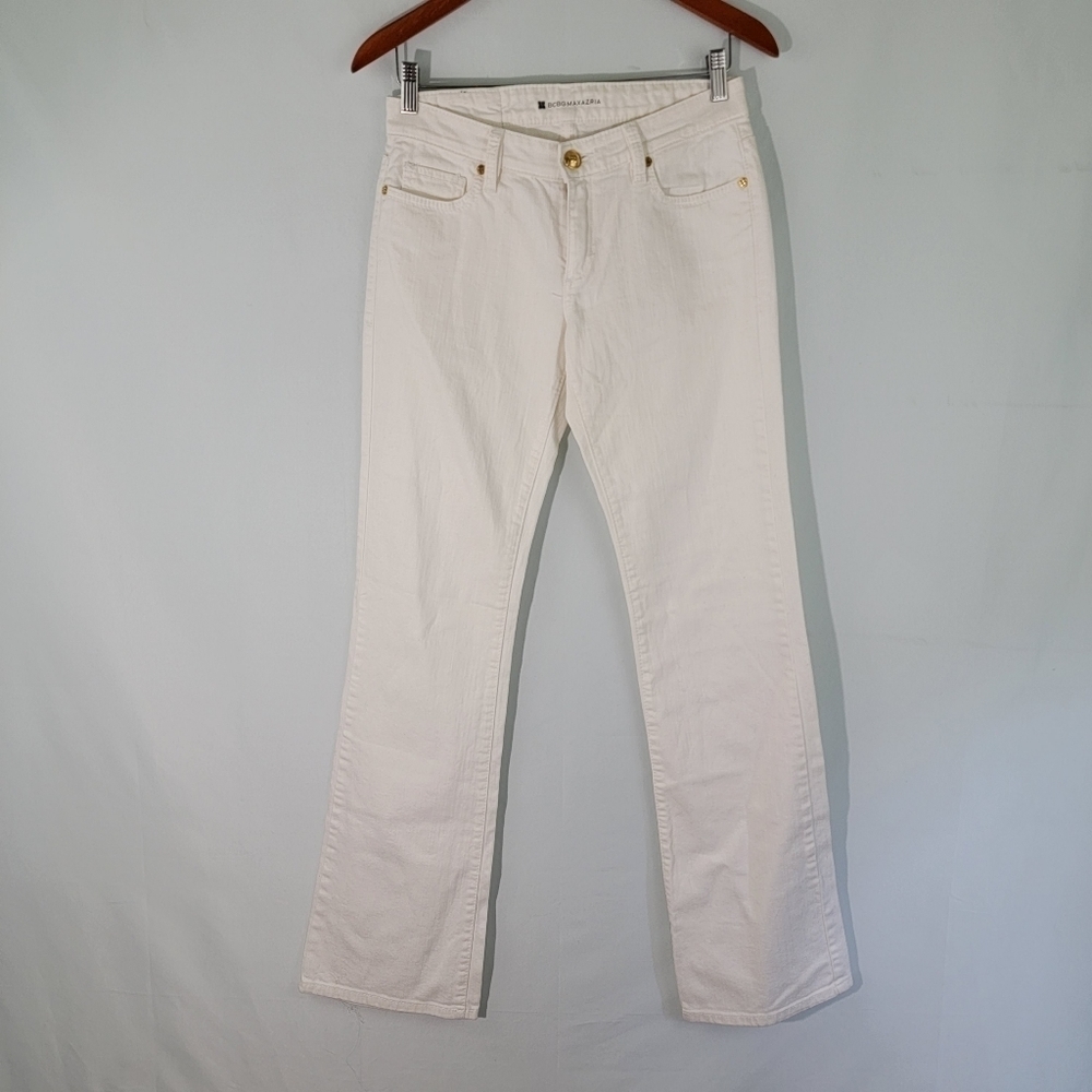 BCBG MAXAZRIA White straight-leg Mid-Rise Jeans Women's Size 27 Gold Button